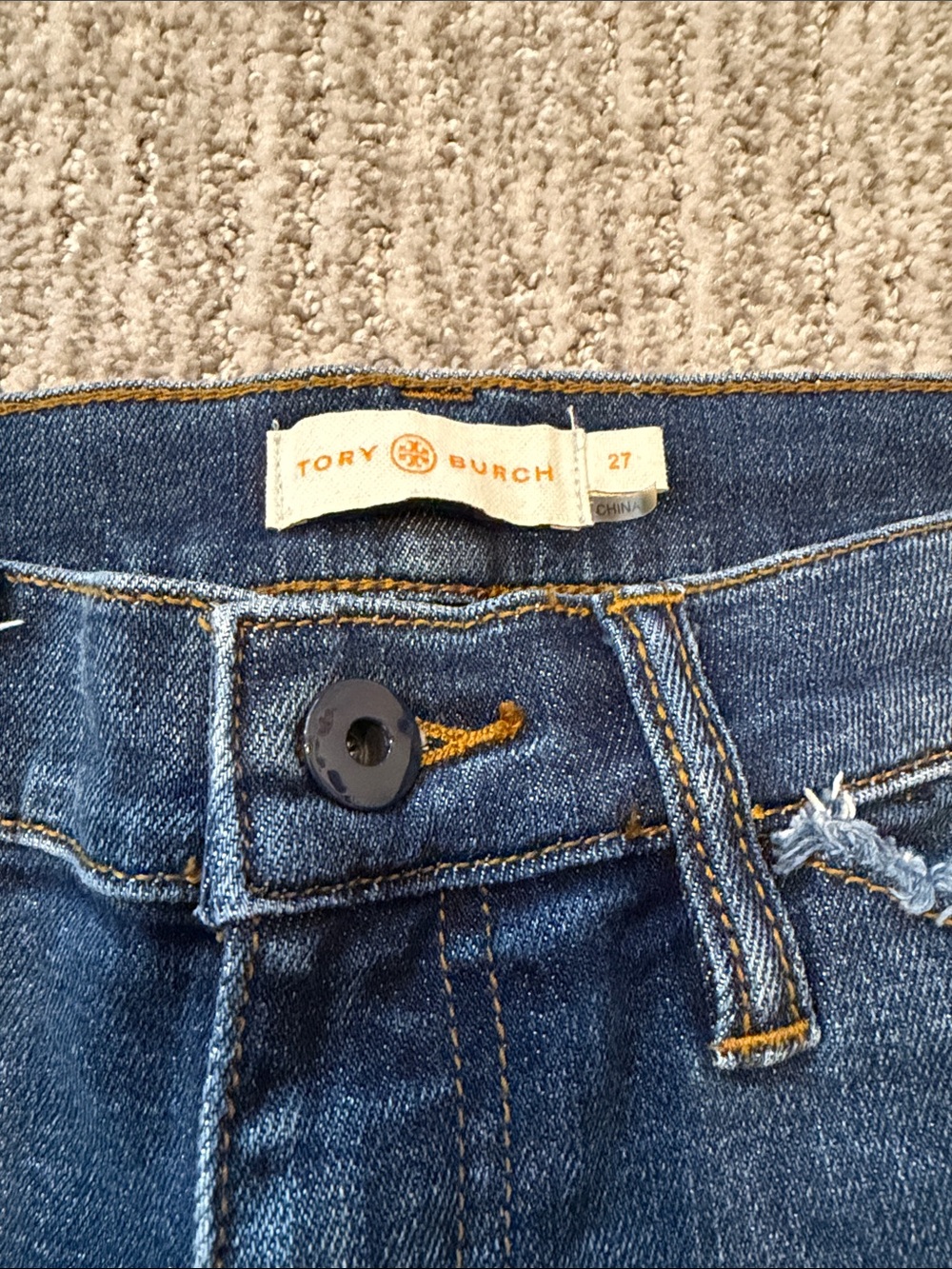 Tory Burch Two-Tone Dark raw hem Straight leg Jeans - Picture 2 of 5